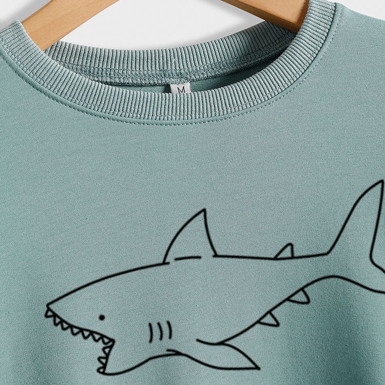 Rundhals Herbst und Winter Damen Tops Shark Print Casual Langarm Sweatshirt