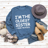Round Neck Letter Fashion Women Long Sleeve I'M THE OLDEST SISTER Loose Print Sweatshirt