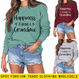 Happiness Is Being Women's Round Neck Long Sleeve Shirt Large Size Sweater