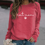 Cat Mom Dog Print Rundhalsausschnitt Lose Buchstaben Mode Damen Langarm Sweatshirt