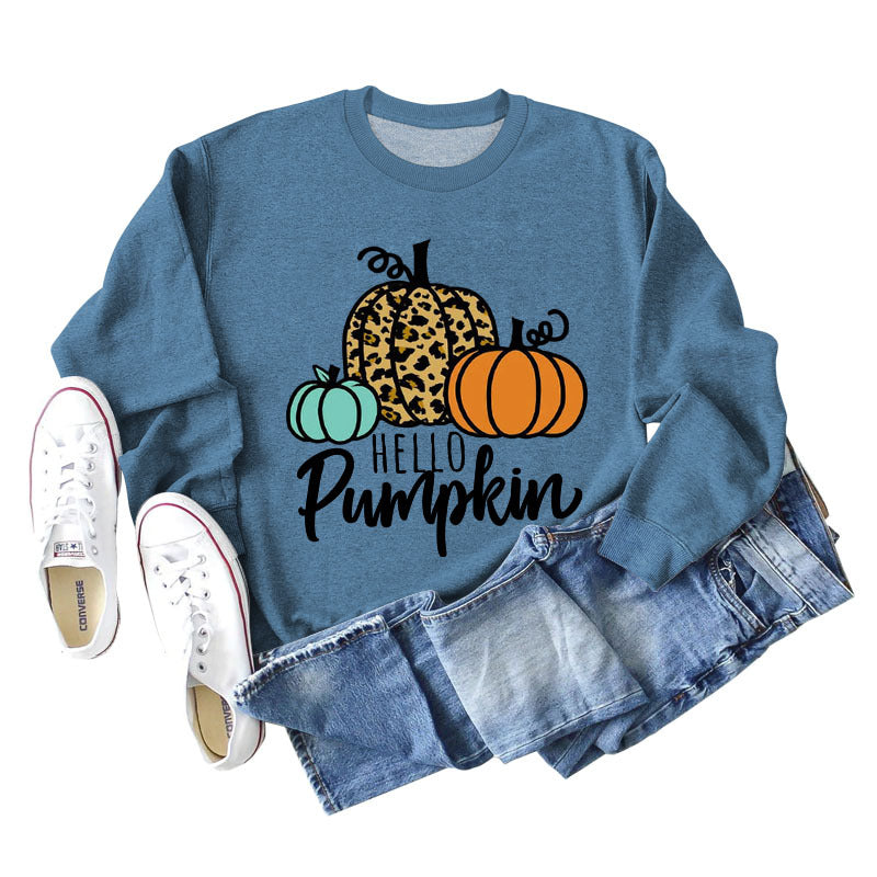 Hellp Pumpkin Pumpkin Halloween Letters Round Neck Large Size Long-sleeved Sweater Women