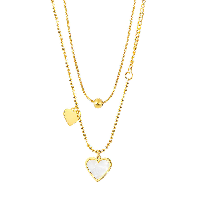 New Chilled Out Style Peach Heart Patchwork Niche Design Double Layer Collarbone Chain