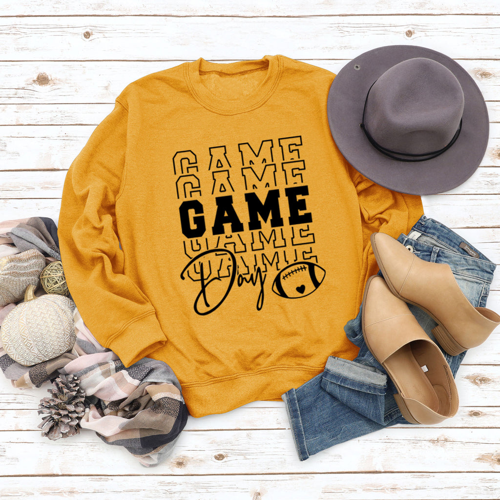 GAME DAY Baseball Letter Round Neck Loose Printing Long Sleeve Leisure Large Size Sweater Girl