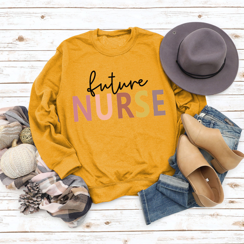 Sweat-shirt décontracté à imprimé lettre Future Nurse pour femmes