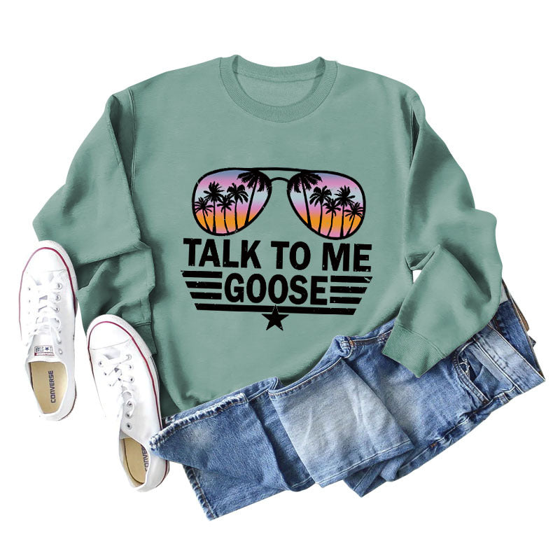 TALK TO ME GOOSE Lockerer Pullover mit Buchstabenmuster und langen Ärmeln und Rundhalsausschnitt