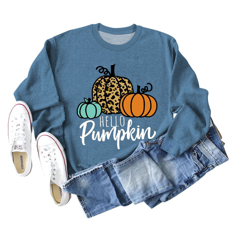 Hellp Pumpkin Pumpkin Halloween Letters Round Neck Large Size Long-sleeved Sweater Women