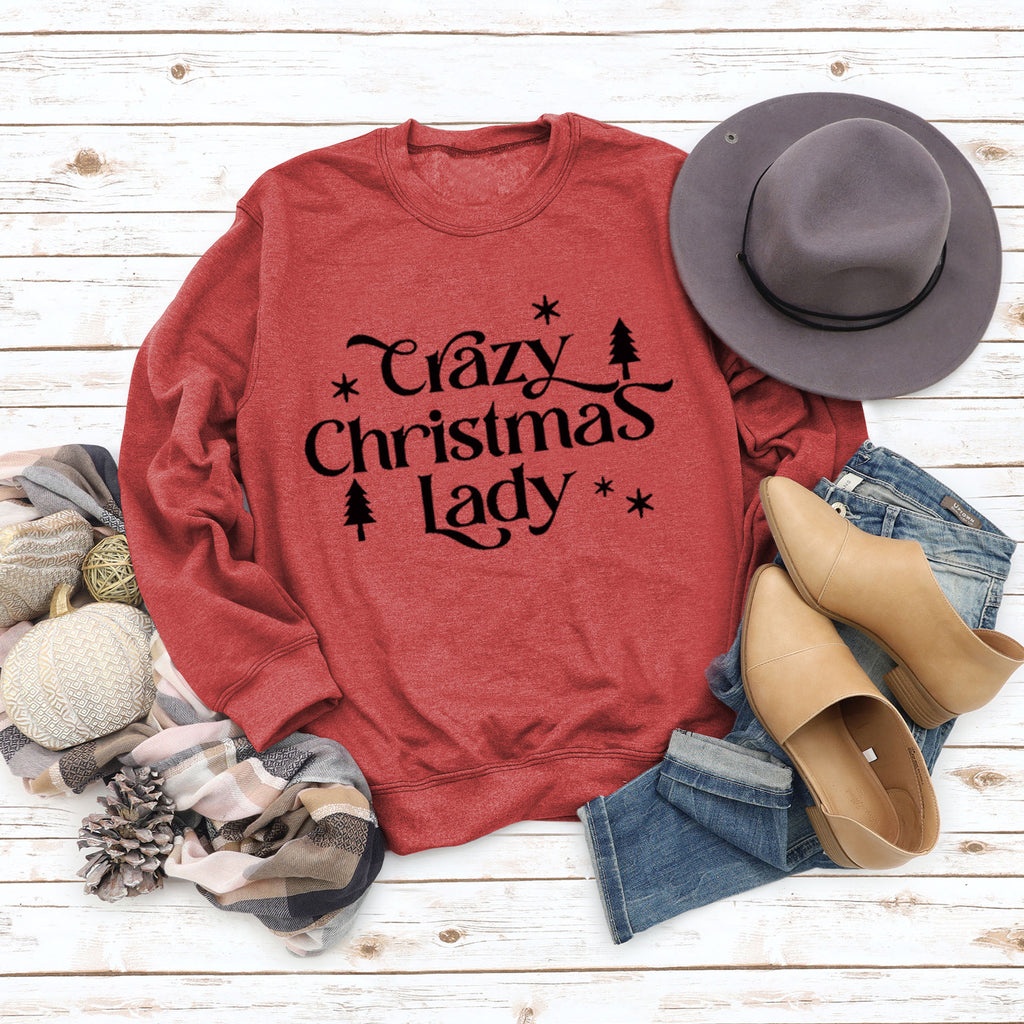 Round Neck Letter Tops Long Sleeve Crazy Christmas Women's Sweatshirt
