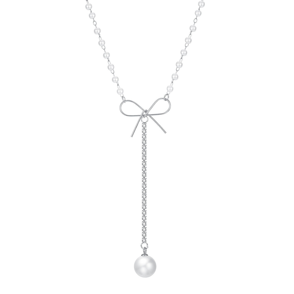 Girl's Heart Bow Necklace with Pearl Pendant Choker Necklace
