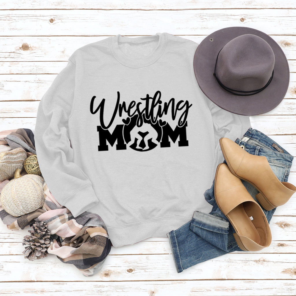Großer Langarm-Pullover mit Wrestling-Mom-Buchstaben und Rundhalsausschnitt
