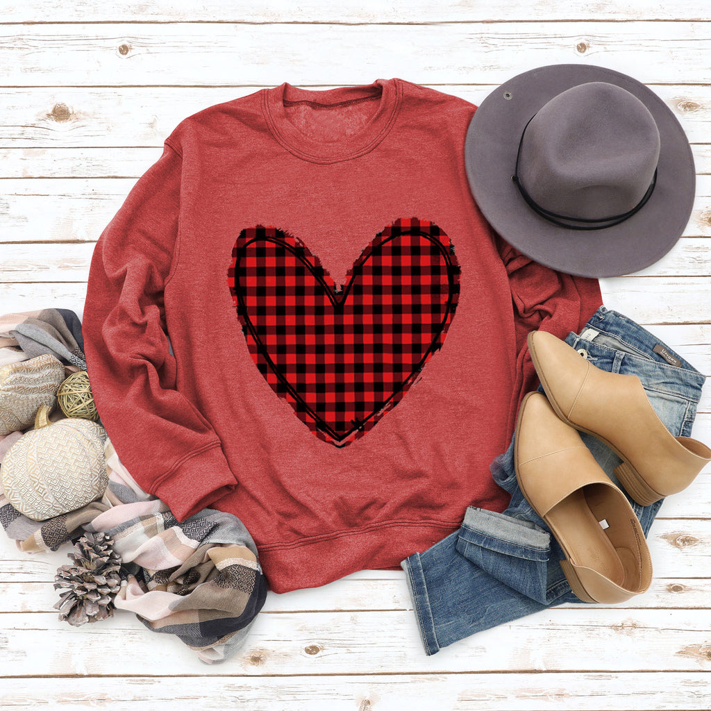 Pull à carreaux imprimé amour pour femme, pour la Saint-Valentin, automne et hiver