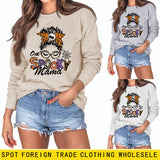 One Spooky Mama Schriftzug Herbst und Winter Damen Rundhals Langarm Pullover