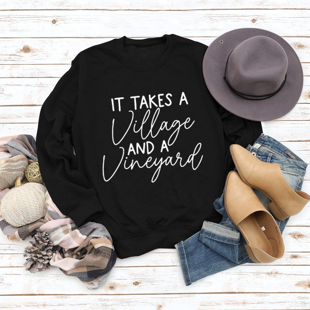 IT Takes A Village Letters Casual Spot Women's Sweatshirt Round Neck Long Sleeve Shirt