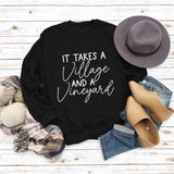 IT Takes A Village Letters Casual Spot Women's Sweatshirt Round Neck Long Sleeve Shirt