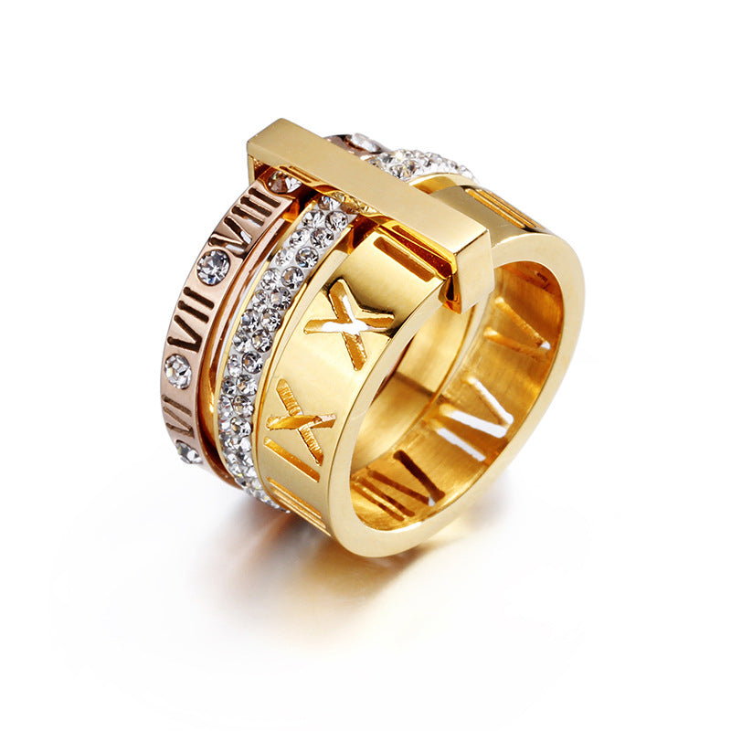 Diamond set Roman monogram ring for women