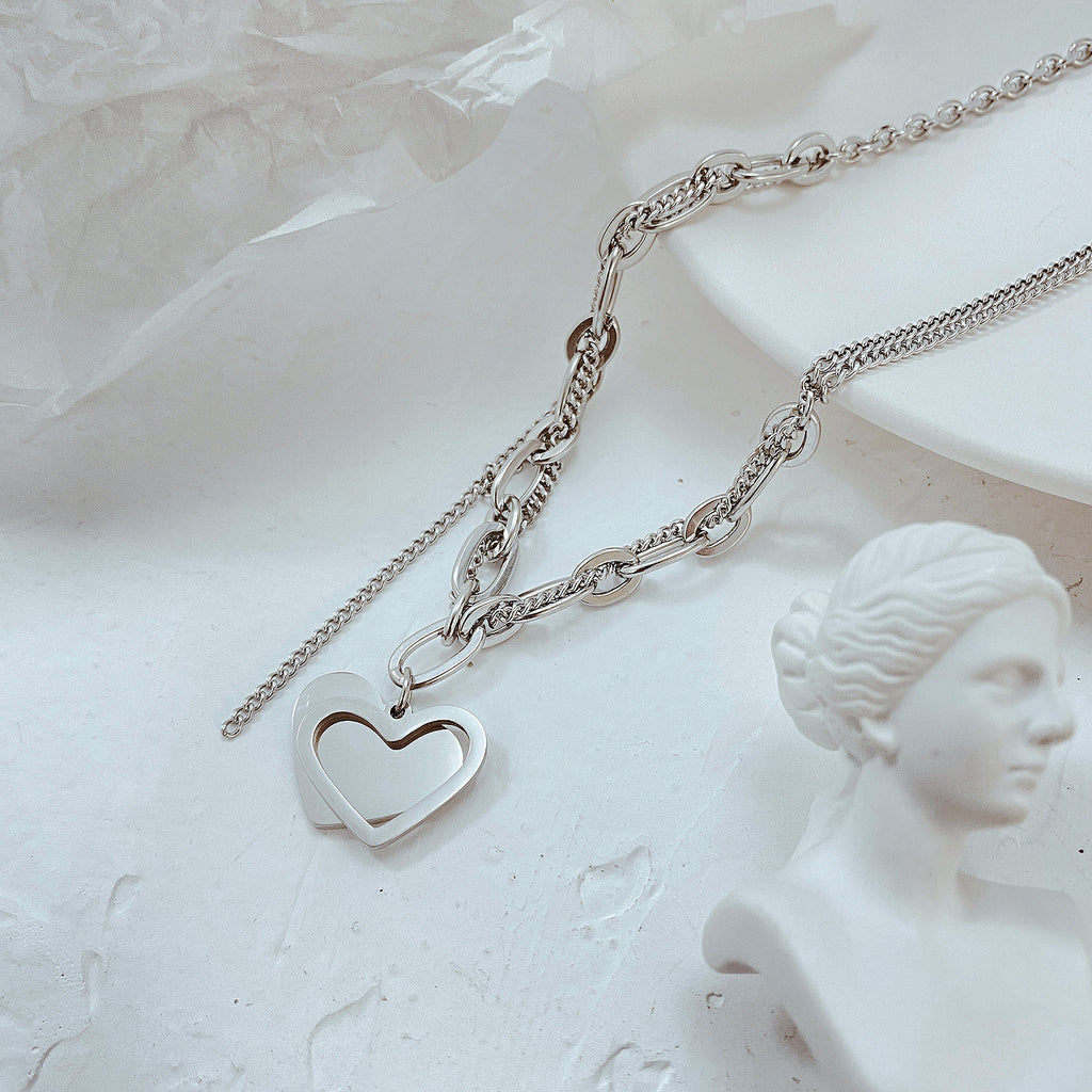 NEHZUS Bijoux Hip Hop Niche Design Girly Love Collier en acier inoxydable avec pompon