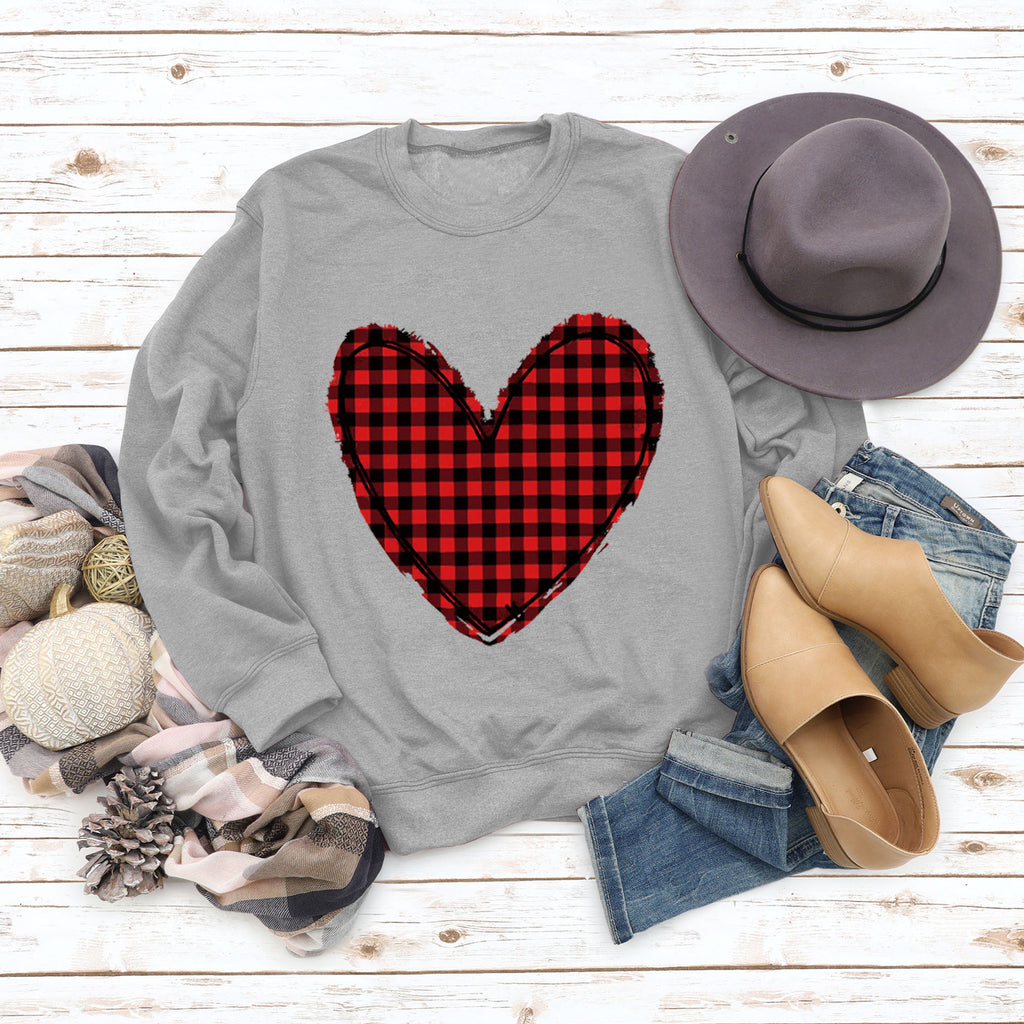 Pull à carreaux imprimé amour pour femme, pour la Saint-Valentin, automne et hiver
