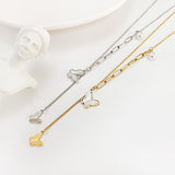 Pieced Chain with Three-dimensional Butterfly Pendant and Pearl Necklace with Matching Collarbone Chain