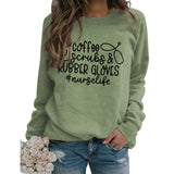Women's Long-sleeved Coffee Scrubs Print Loose Sweatshirt