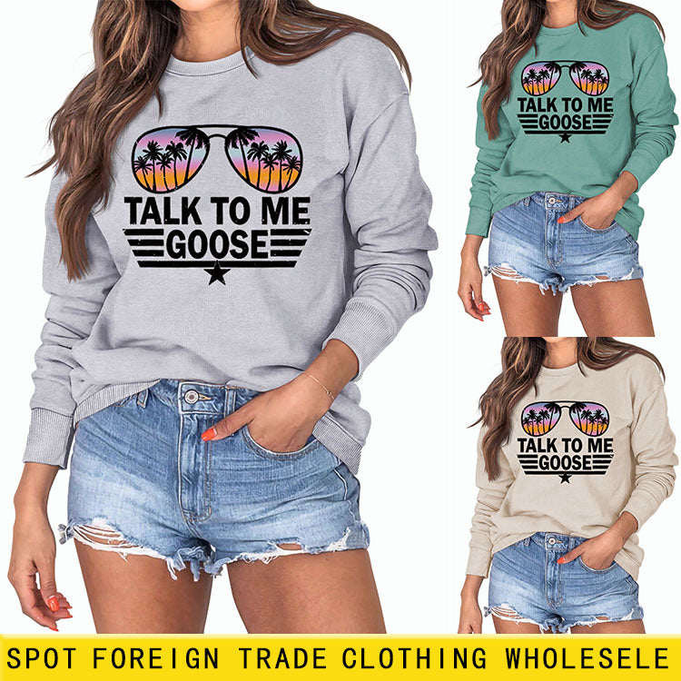 TALK TO ME GOOSE Lockerer Pullover mit Buchstabenmuster und langen Ärmeln und Rundhalsausschnitt