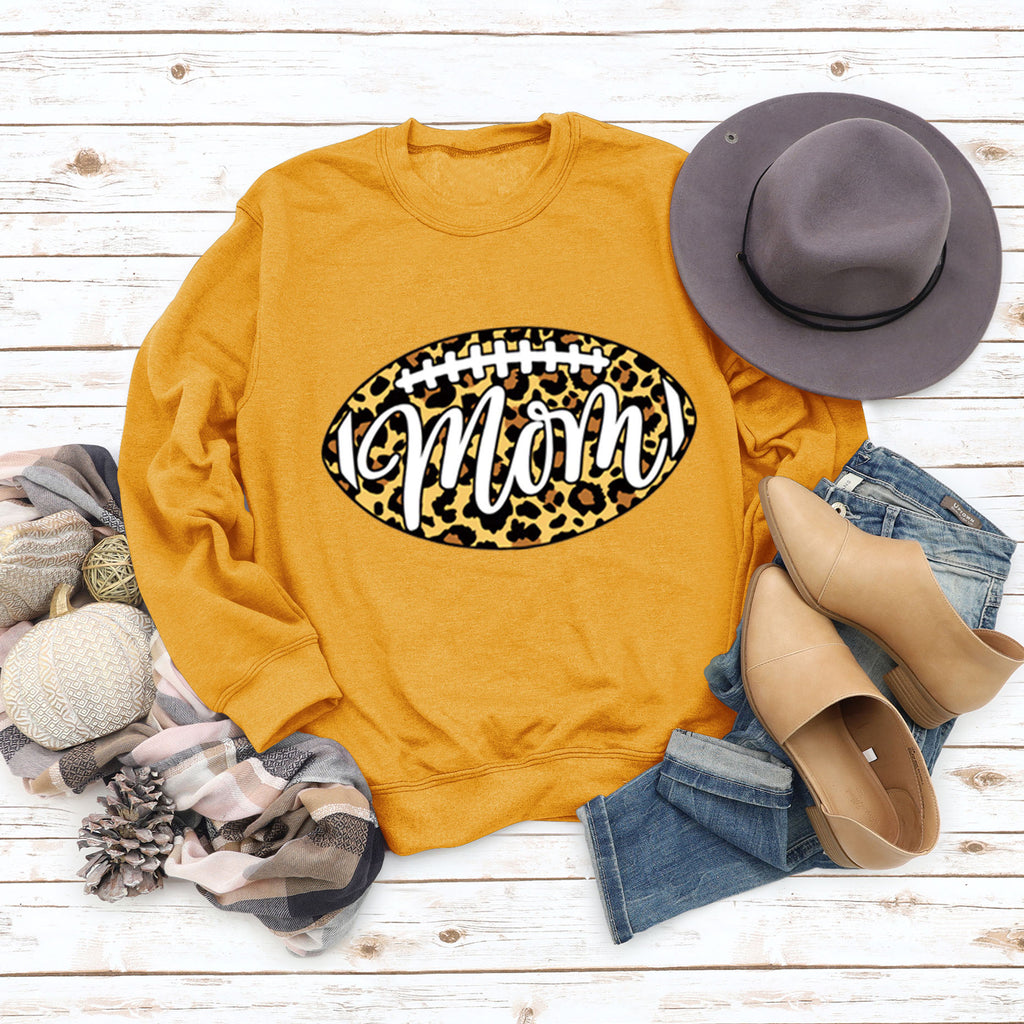Mom Baseball Leopard Print Women's Bottomed Long Sleeve Loose Casual Sweater