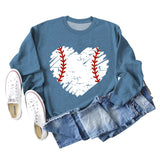 Love Baseball Print Rundhals Großer lässiger Langarm-Damenpullover