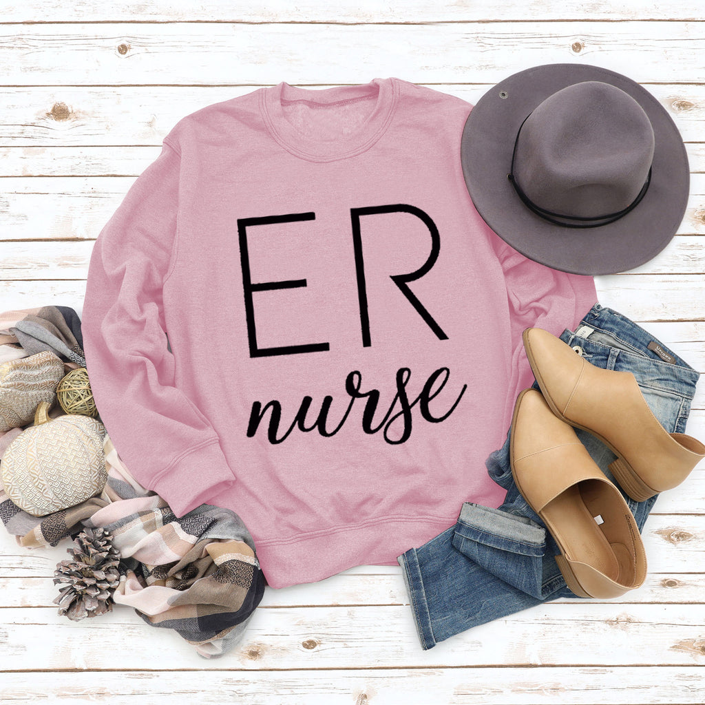 ER Nurse Round Neck Fashion Letter Tops Long Sleeve Women's Print Loose Sweatshirt