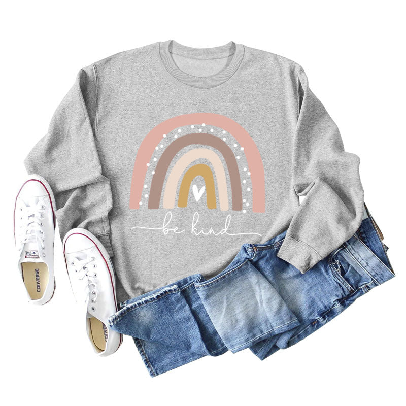 Be Kind – Großer Pullover für Damen mit Rundhalsausschnitt und langen Ärmeln und Regenbogen-Print