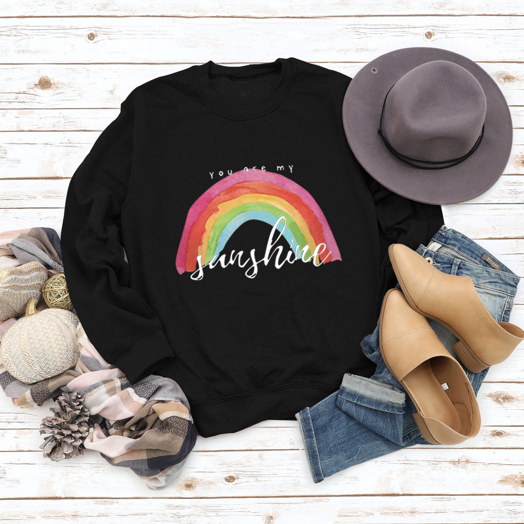 „You Are My Sunshine“-Pullover mit Regenbogen-Buchstabendruck für Damen