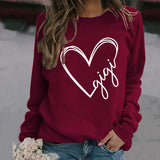 Gigi Heart Letter Printed Rundhalspullover mit lockerem Schnitt und langen Ärmeln