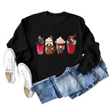 Lockerer Pullover mit Rundhalsausschnitt und Kaffeegeist-Print für Herbst und Winter mit langen Ärmeln und großer Größe