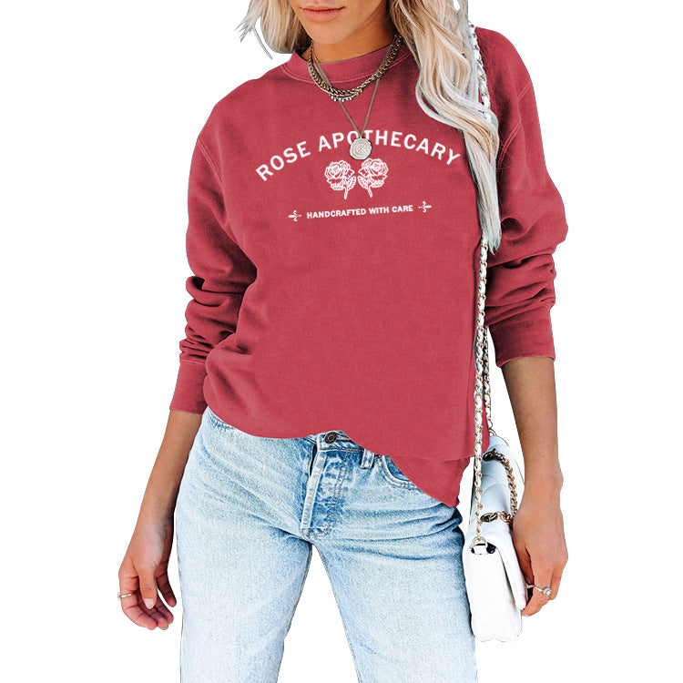 Rose Apothecary Casual Brief Rundhals Langarm Pullover Lose Mode Bodenbildung Mantel Top Weibliche