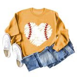 Love Baseball Print Rundhals Großer lässiger Langarm-Damenpullover