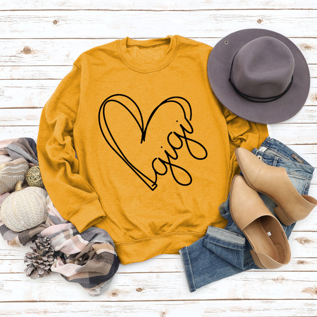 Herbst und Winter Damen Top Buchstabe Gigi Herz Print Langarm Sweatshirt