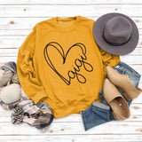 Herbst und Winter Damen Top Buchstabe Gigi Herz Print Langarm Sweatshirt