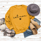 Cat Mom Dog Print Rundhalsausschnitt Lose Buchstaben Mode Damen Langarm Sweatshirt