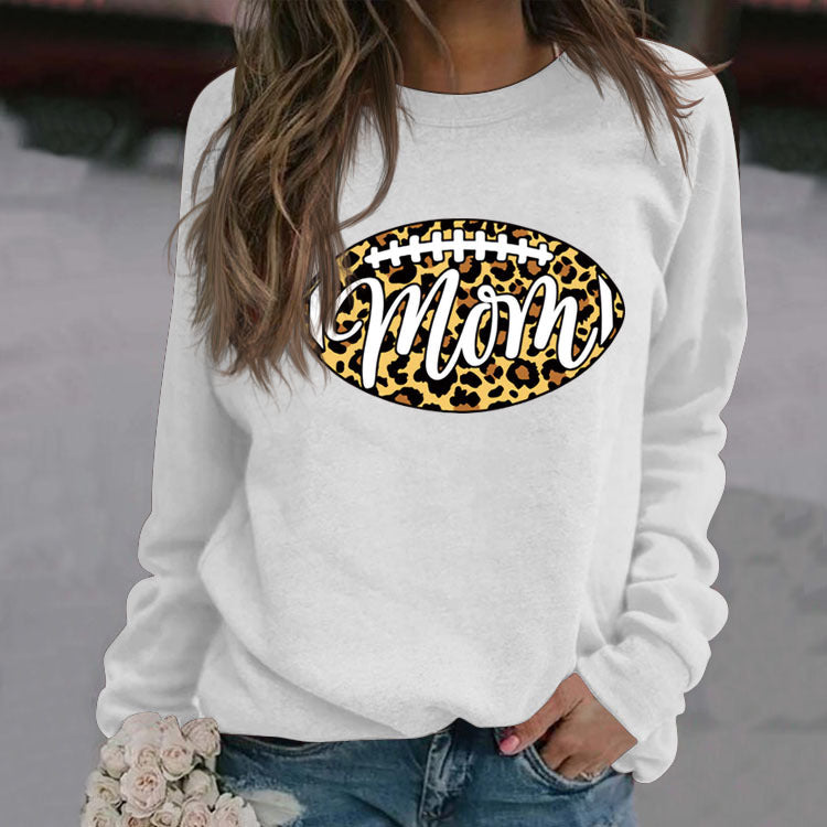Mom Baseball Leopard Print Women's Bottomed Long Sleeve Loose Casual Sweater