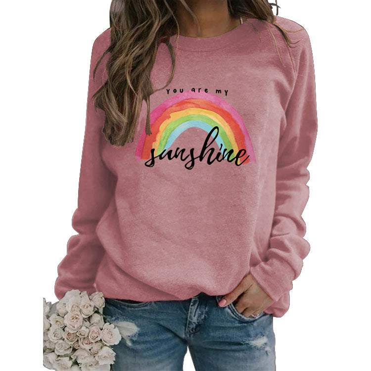 „You Are My Sunshine“-Pullover mit Regenbogen-Buchstabendruck für Damen