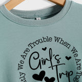 Girl's Trip Letter Heart Print Long-sleeved Loose Sweater Shirt for Women