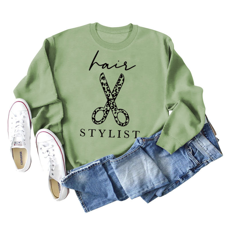 Sweatshirt mit Rundhalsausschnitt und langen Ärmeln für Friseurscheren mit Buchstabendruck