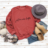 Just One More Letters Round Neck Sweater Female Large Size Long Sleeve