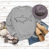 Rundhals Herbst und Winter Damen Tops Shark Print Casual Langarm Sweatshirt
