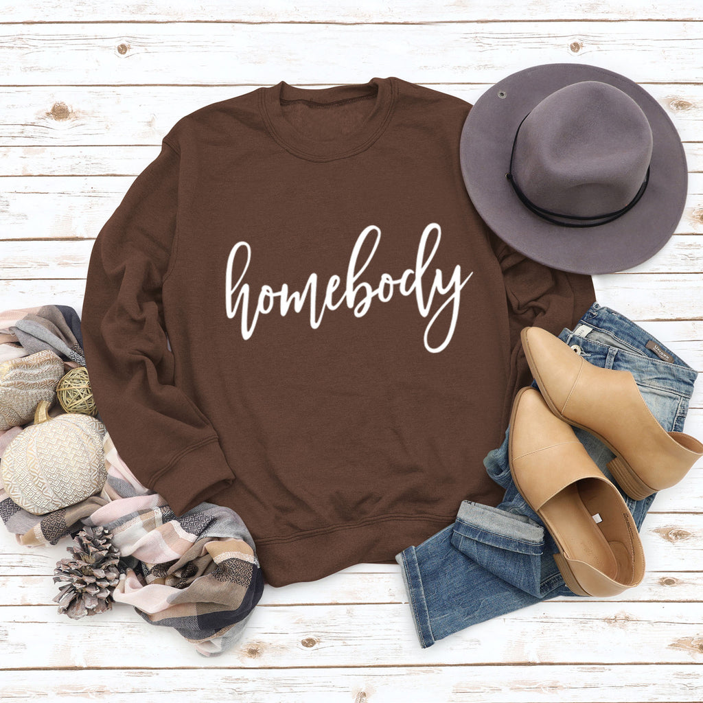 Homebody Letter Loose Autumn and Winter Leisure Long Sleeve Round Neck Large Size Sweater for Women