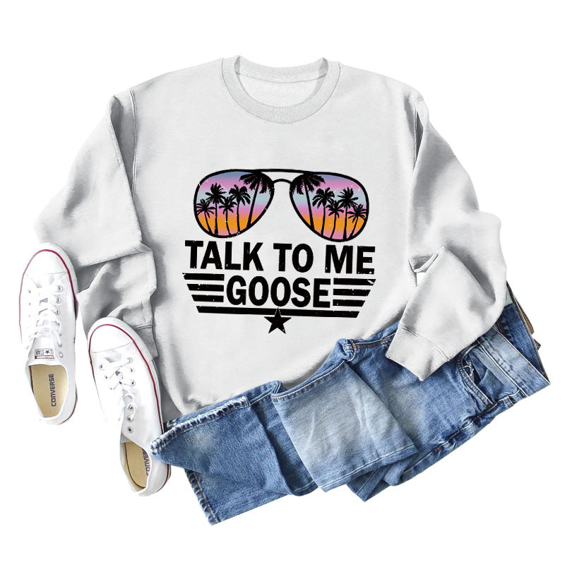 TALK TO ME GOOSE Lockerer Pullover mit Buchstabenmuster und langen Ärmeln und Rundhalsausschnitt