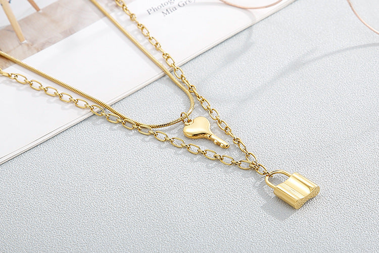 Collier pendentif clé et serrure, bijoux en acier inoxydable pour femmes