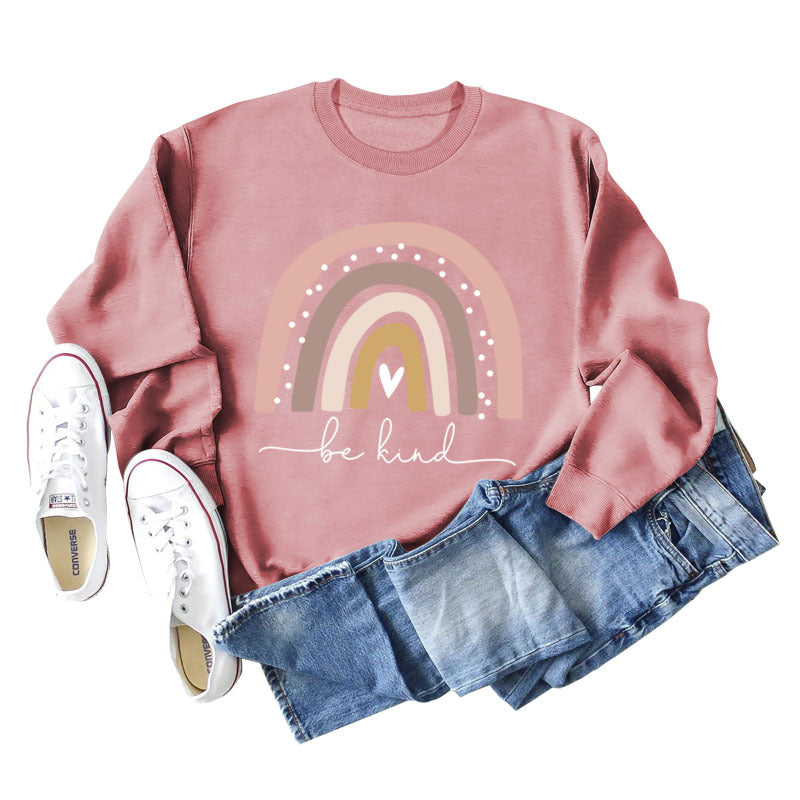 Be Kind – Großer Pullover für Damen mit Rundhalsausschnitt und langen Ärmeln und Regenbogen-Print