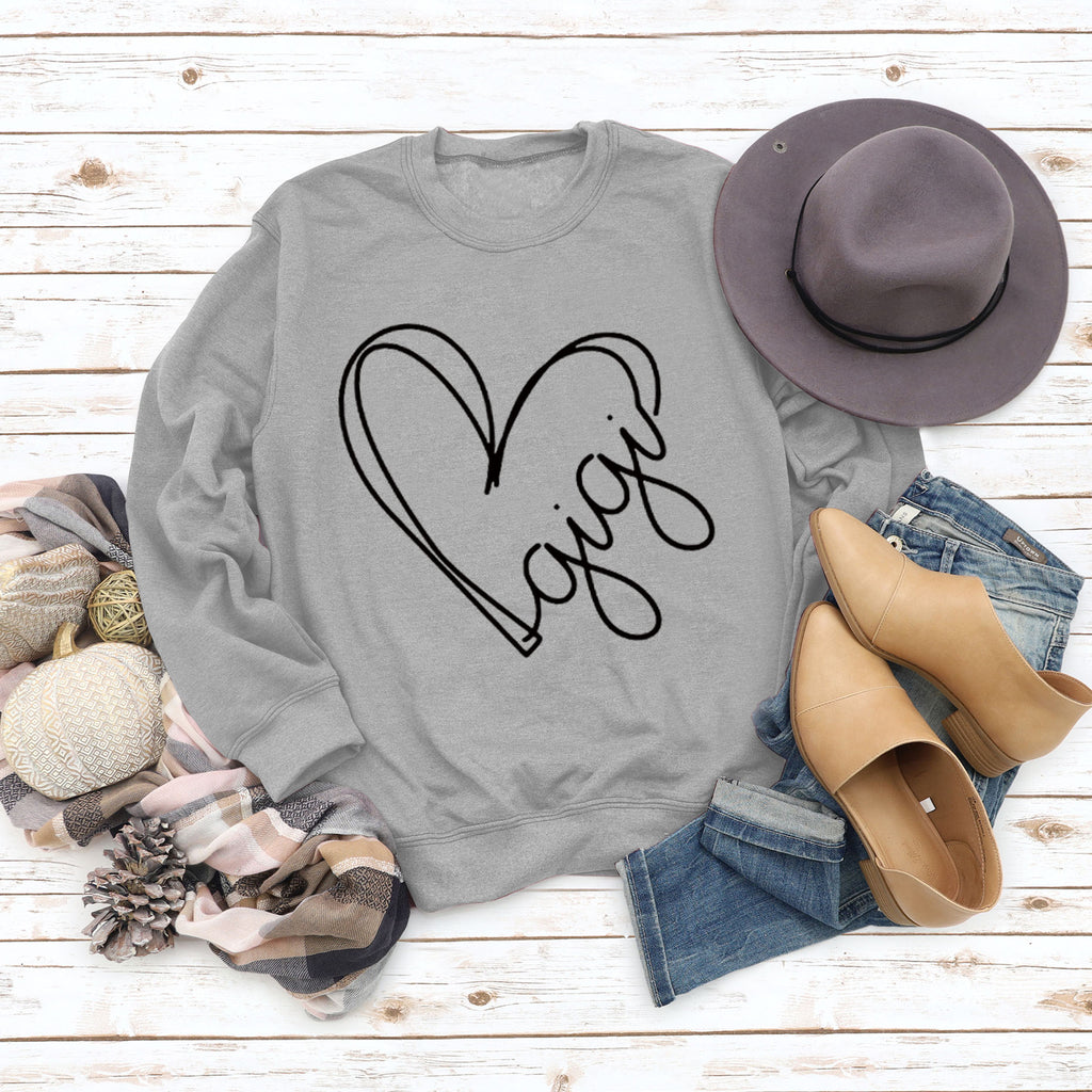 Herbst und Winter Damen Top Buchstabe Gigi Herz Print Langarm Sweatshirt