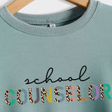 SCHOOL COUNSELOR Pullover für Mädchen mit Leoparden-/Buchstabendruck, Rundhalsausschnitt, lockerer Langarm, Übergröße