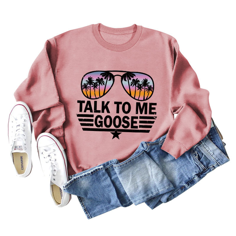 TALK TO ME GOOSE Lockerer Pullover mit Buchstabenmuster und langen Ärmeln und Rundhalsausschnitt
