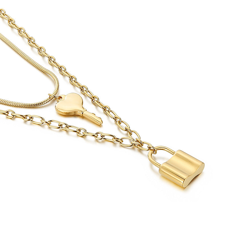 Collier pendentif clé et serrure, bijoux en acier inoxydable pour femmes