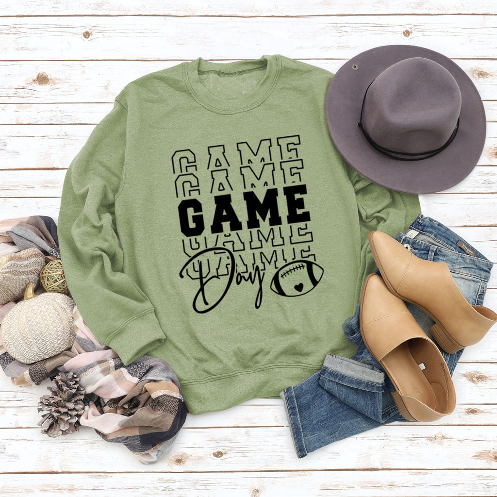GAME DAY Baseball Letter Round Neck Loose Printing Long Sleeve Leisure Large Size Sweater Girl